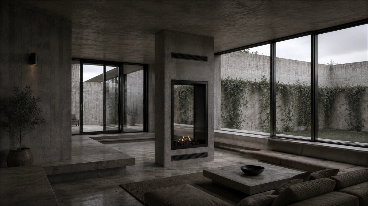 Wild Flame Fame verticale bio-ethanol doorkijkhaard met volle glas 60 x 180 cm – sfeerfoto