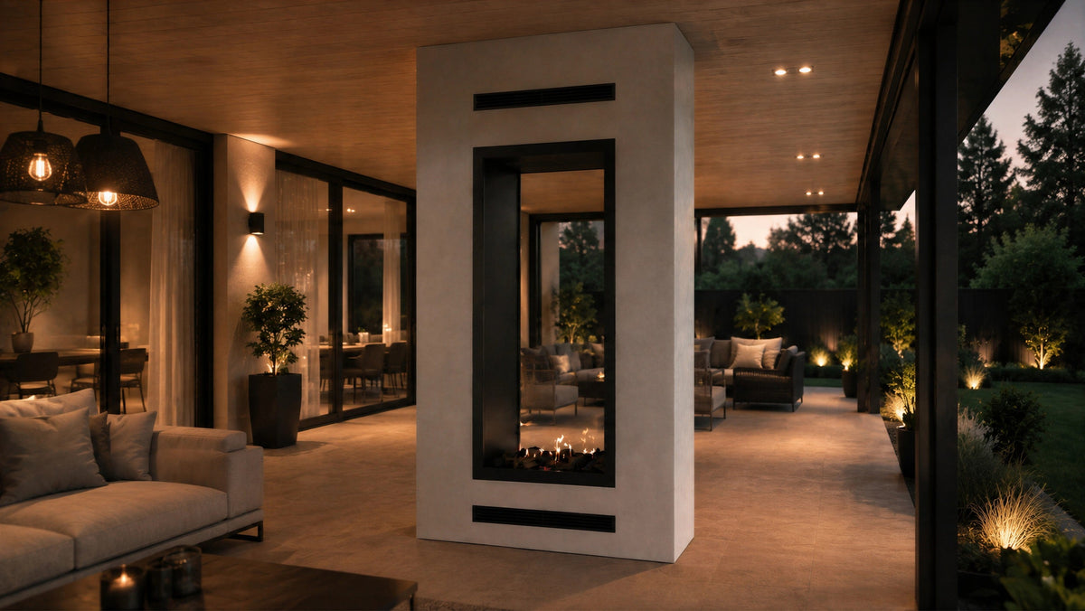 Wild Flame Fame verticale bio-ethanol doorkijkhaard met volle glas 80 x 120 cm – sfeerfoto