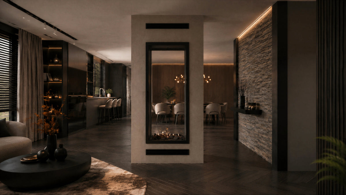 Wild Flame Fame verticale bio-ethanol doorkijkhaard met volle glas 90 x 200 cm – detailfoto