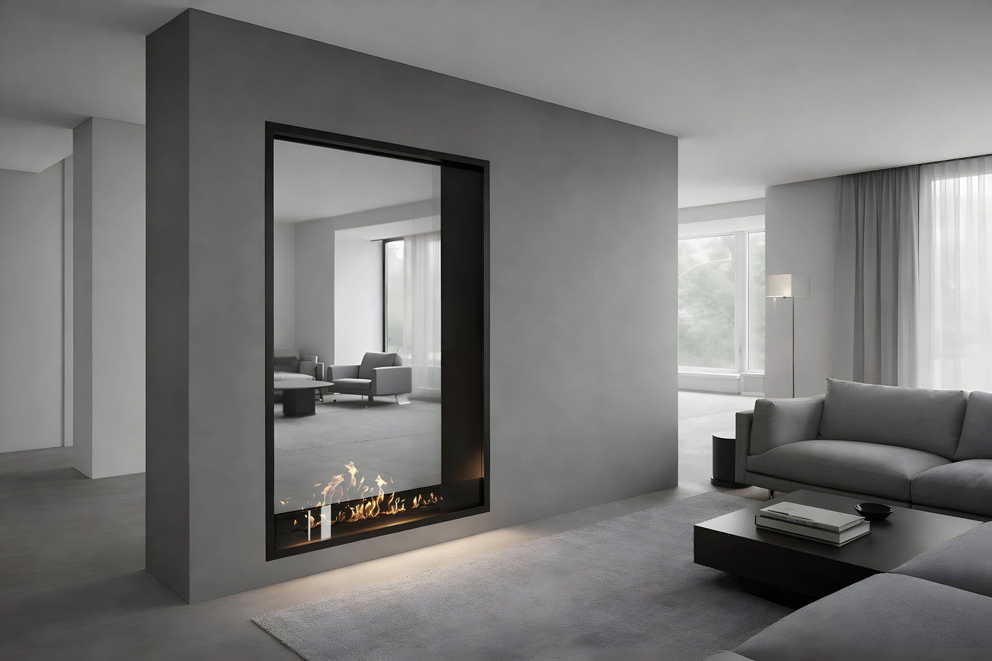 Verticale bio-ethanol doorkijkhaard Fame enkel volglas 100 x 180 cm