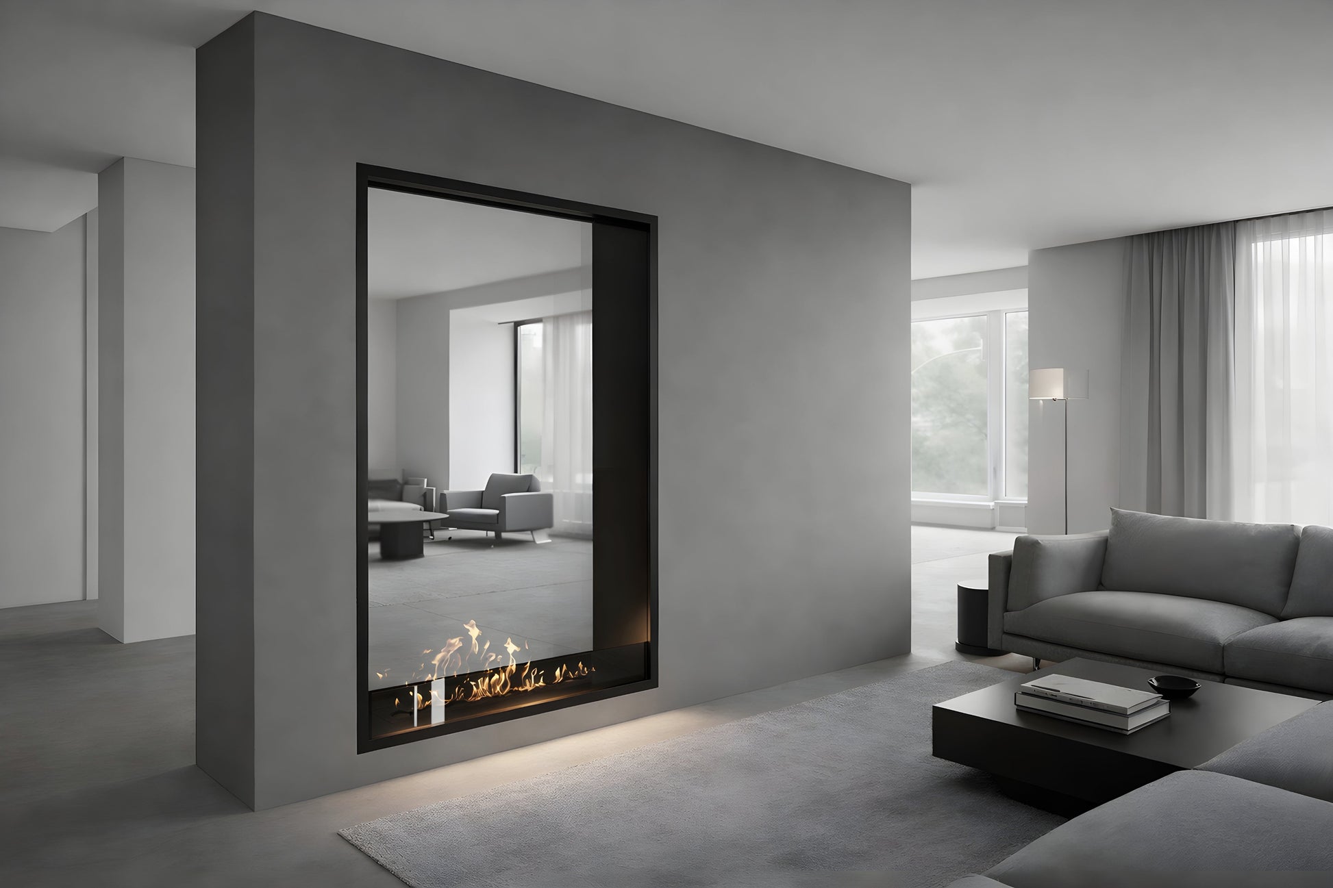 Verticale bio-ethanol doorkijkhaard Fame enkel volglas 100 x 180 cm