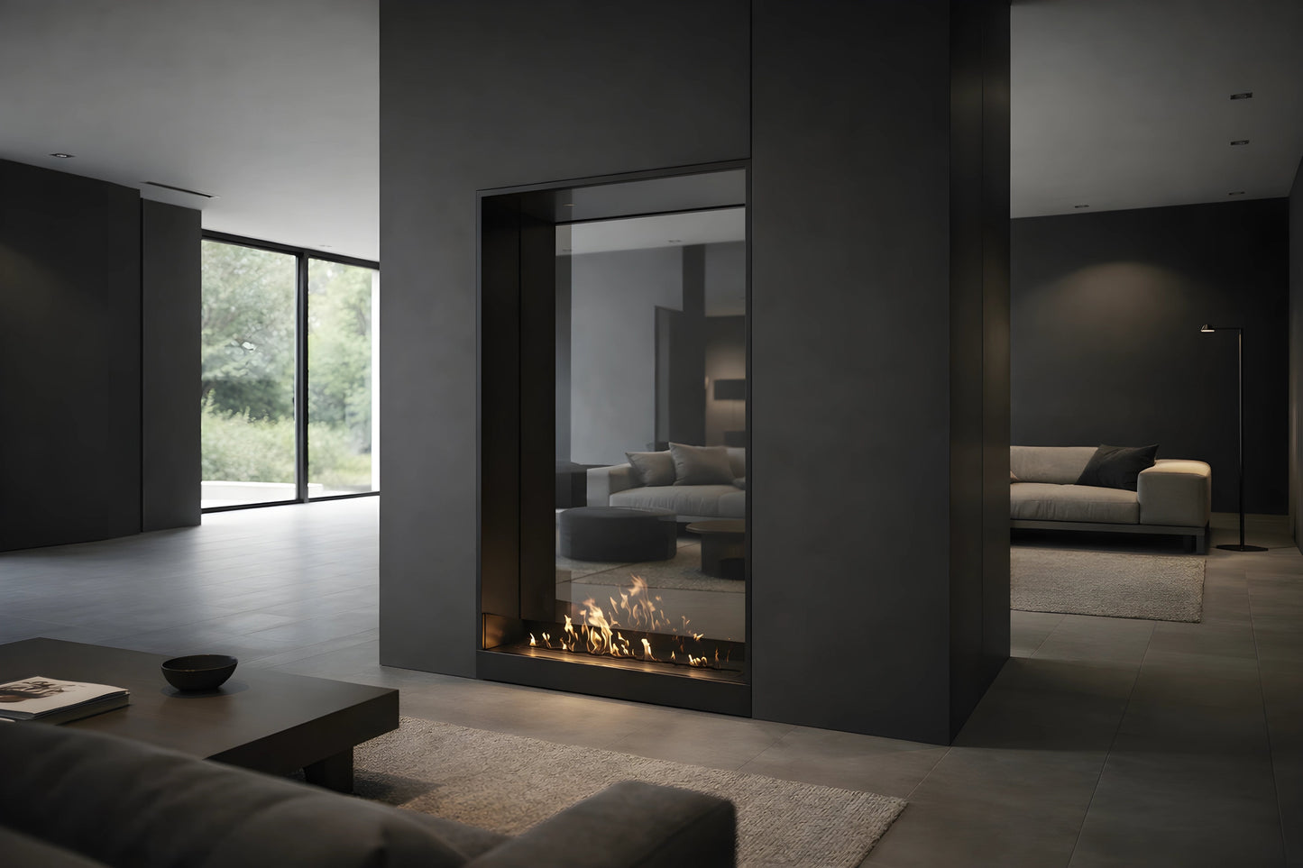 Verticale bio-ethanol doorkijkhaard Fame enkel glas 100 x 180 cm