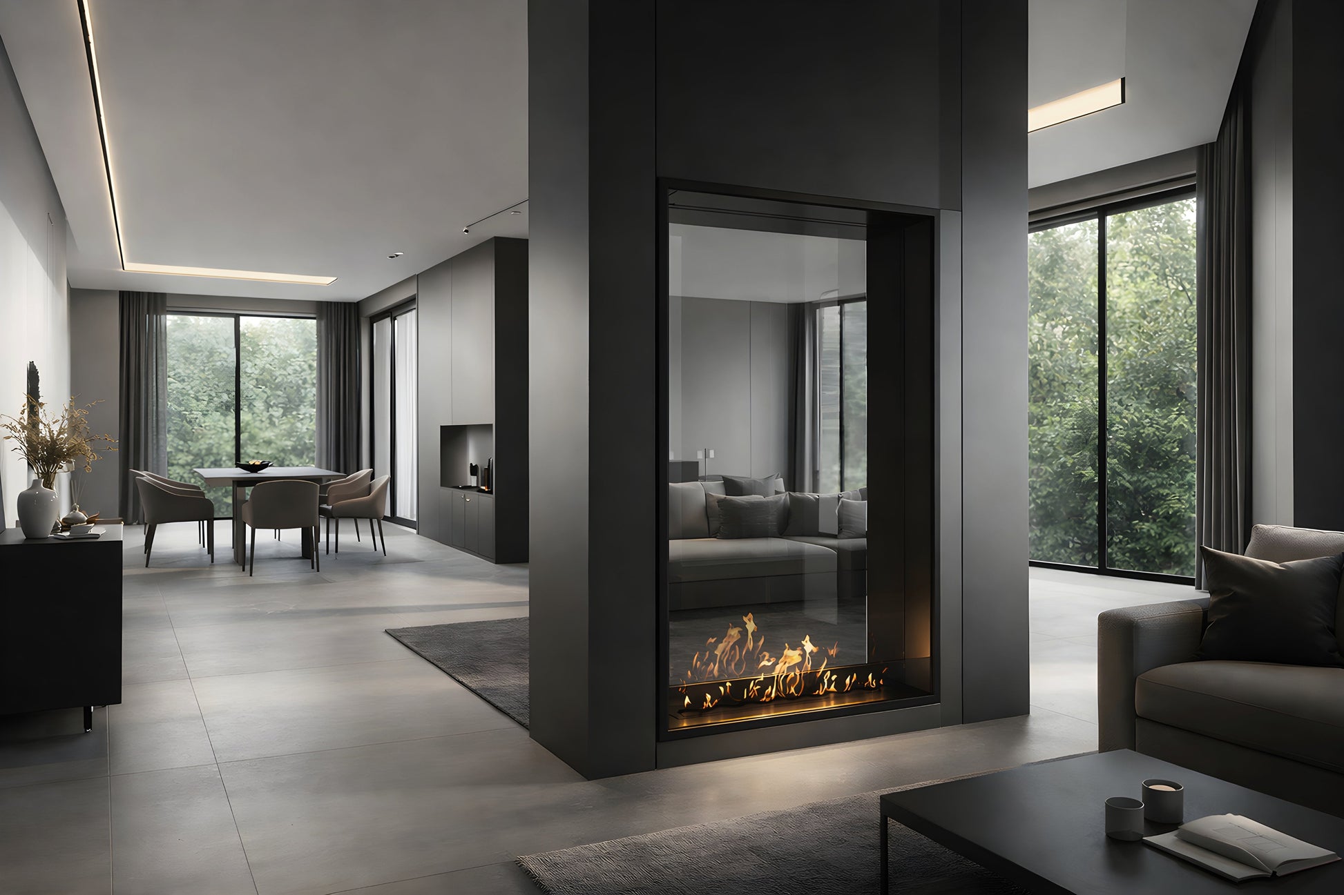 Verticale bio-ethanol doorkijkhaard Fame enkel glas 100 x 200 cm