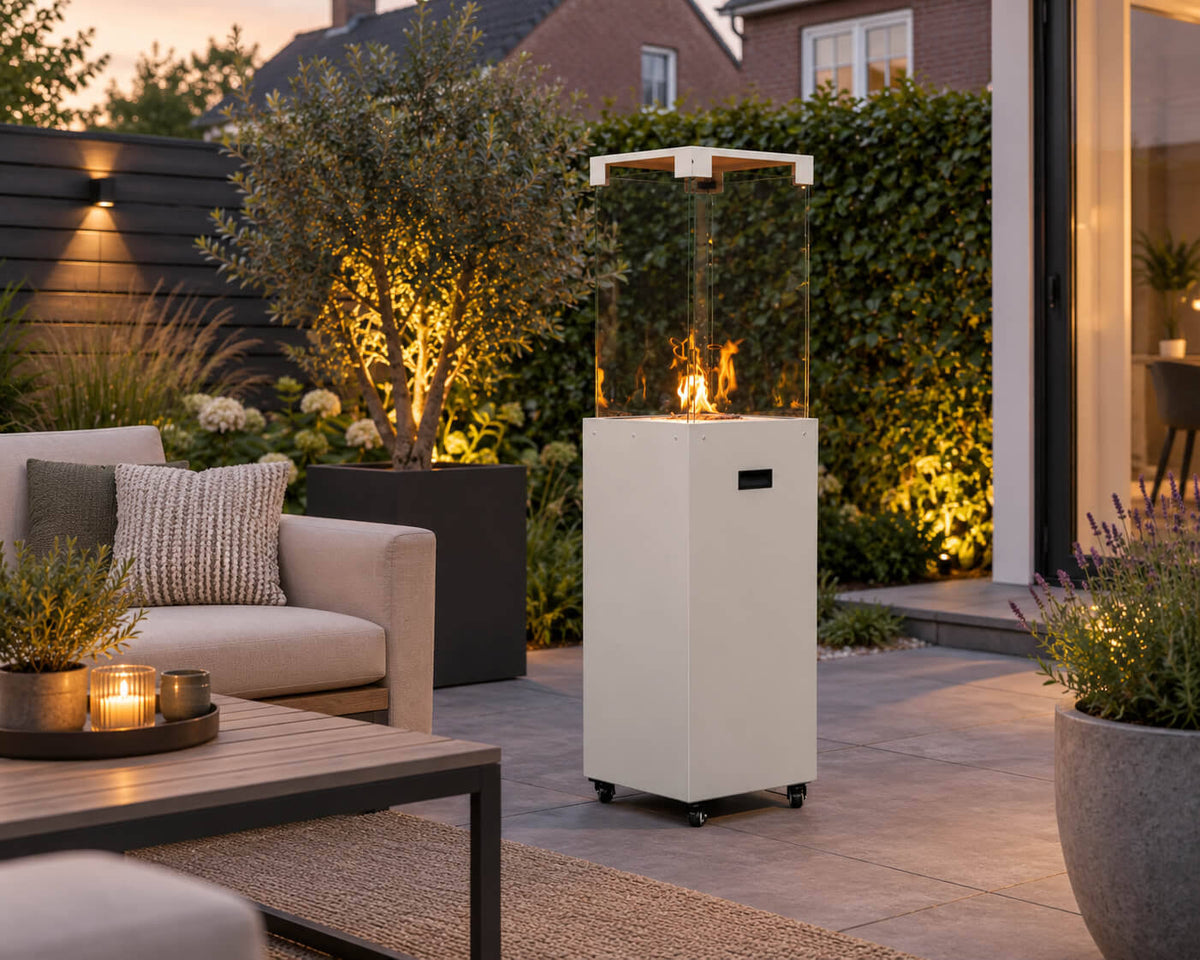 Außenkamin Gas | Faro Terrassenkamin Seidegrau | Planika