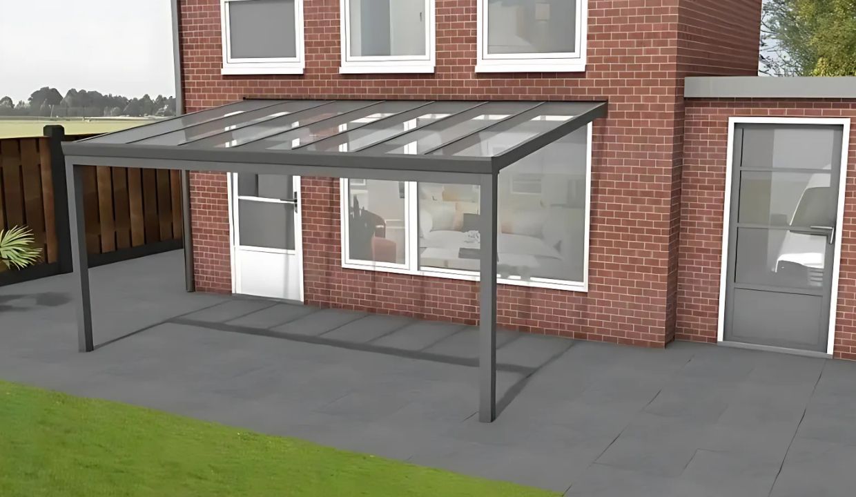 Aluminium veranda met glasdak - 500x300 cm op 2 staanders | Langere overspanning zonder extra kosten