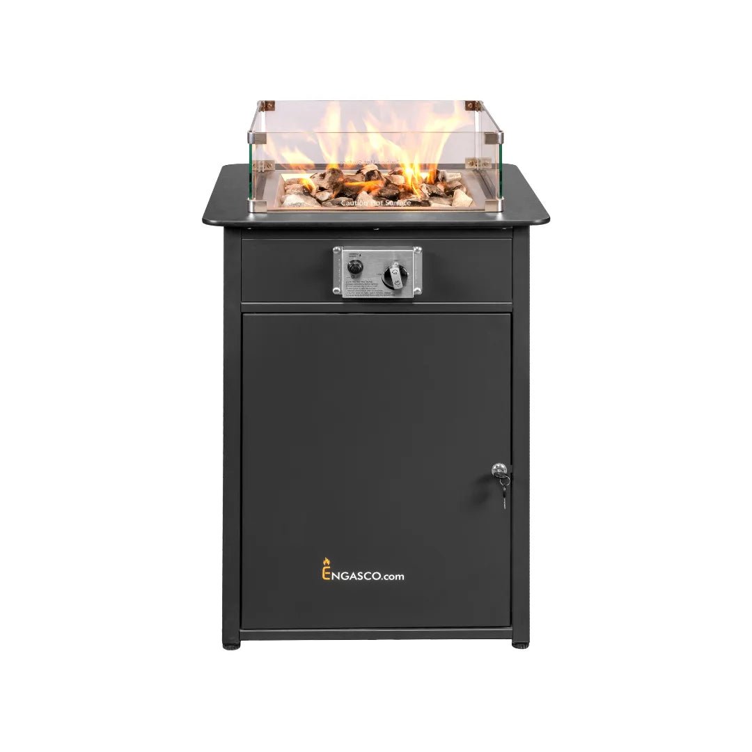 pstelling van buitenhaard Engasco 55 met LPG gasfles