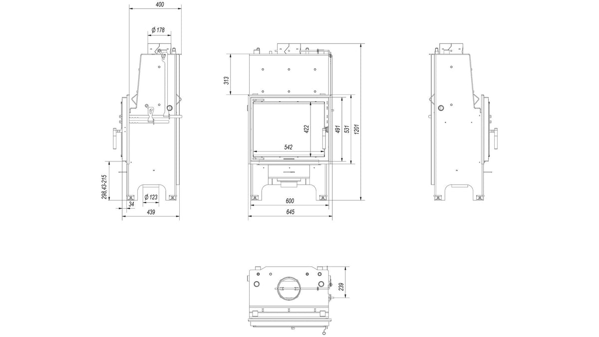 Maattekening van de Kratki AQUARIO M12 dubbel glas