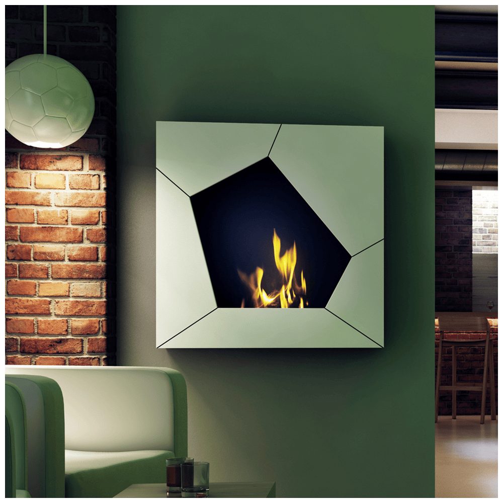 Kratki BALL witte bio-ethanol wandhaard in een modern interieur