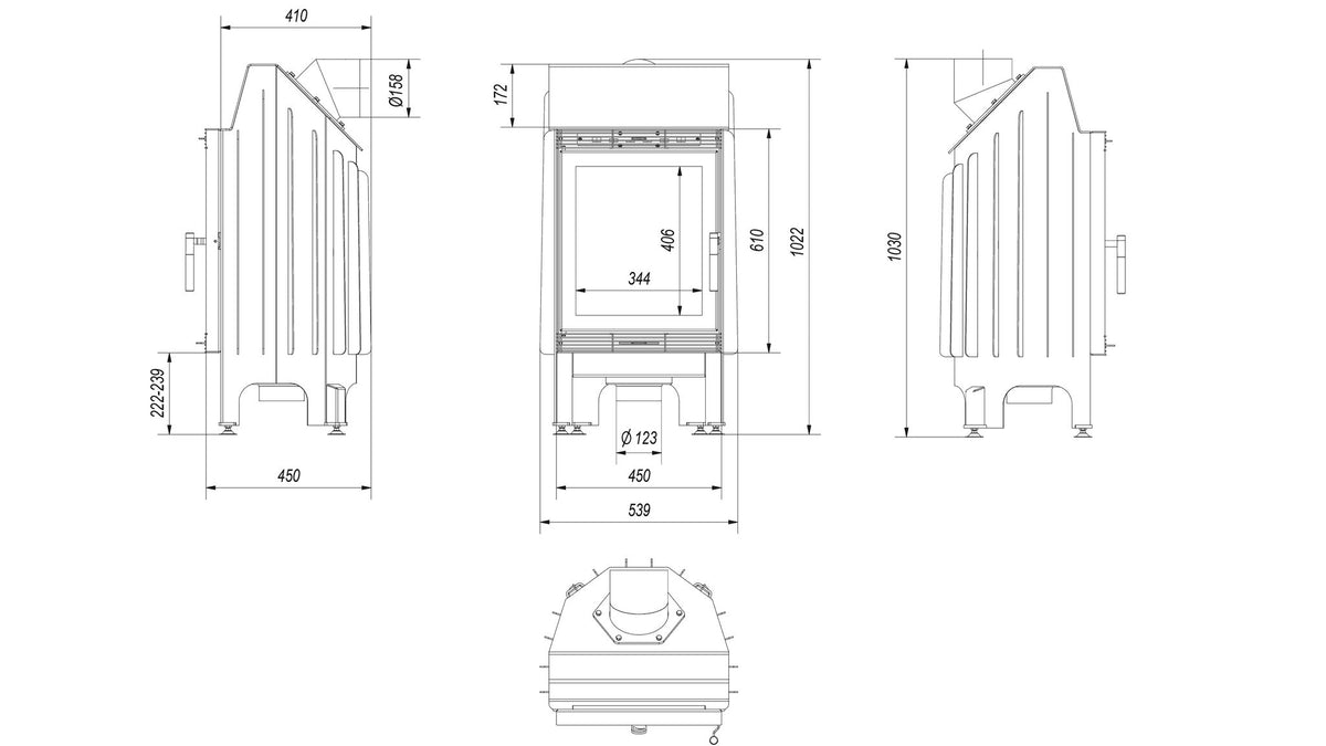 Technische tekening Kratki BLANKA 8 inbouwhaard