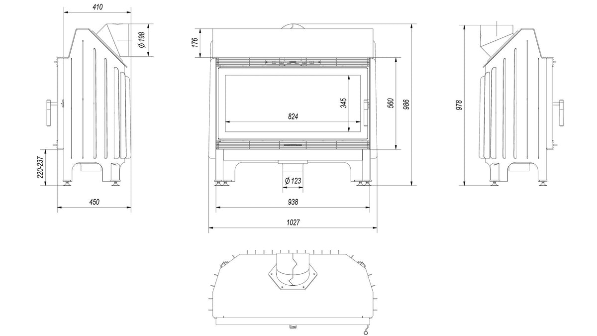 Technische tekening Kratki BLANKA 910 met maten