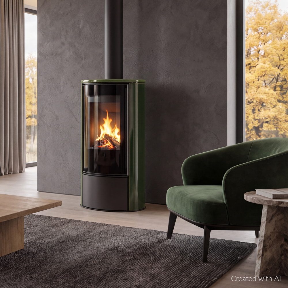 Kratki ERIK mit grünen Kacheln, Keramik-Deckplatte und schwarzer Thermotec