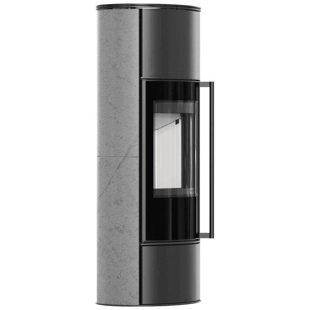 Kratki ERIK W hoher Kaminofen mit Keramik in Grau-Satin