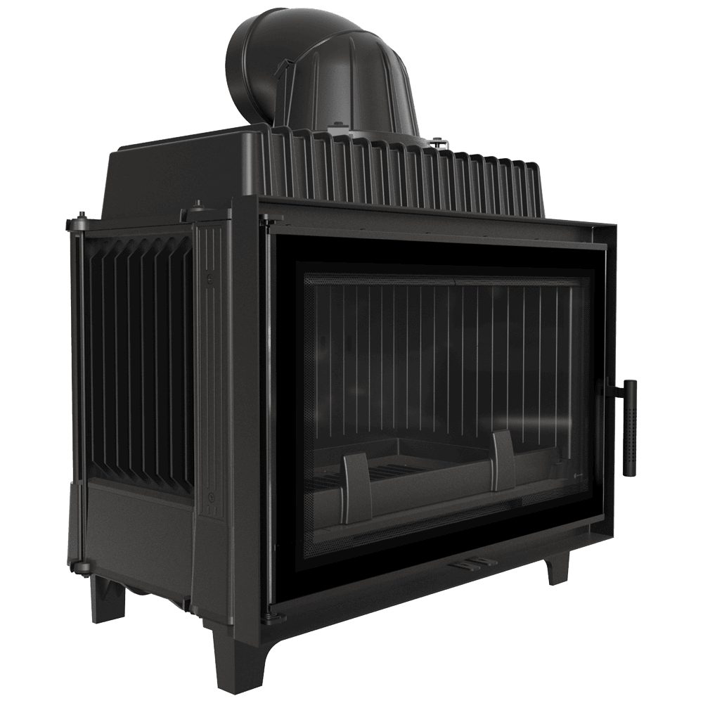 Kratki FRANEK 14 brede gietijzeren inbouwhaard hout met zwart DECO-front
