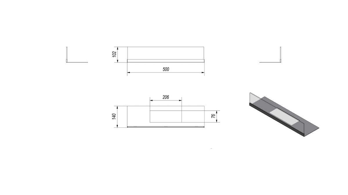Technische tekening glazen scherm Kratki GOLF