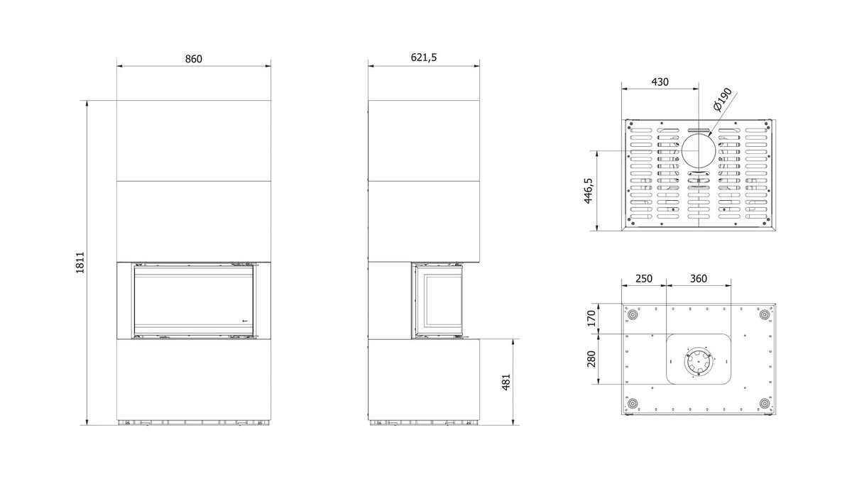 Technische tekening van de Kratki HOME EASY BOX Zimbabwe Nero