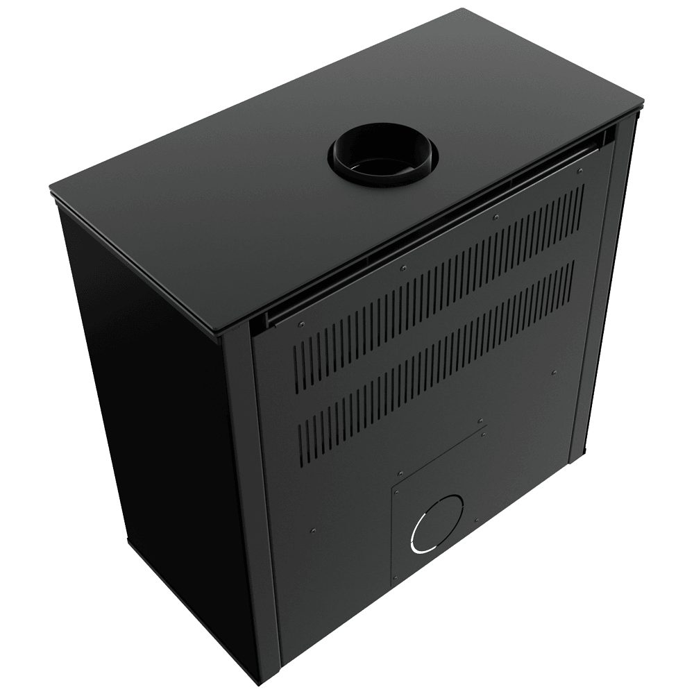 Kratki JUNO 12 met zwart paneel en zwarte Thermotec-vuurhaard