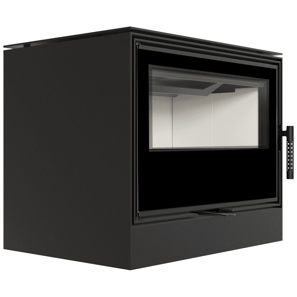 Kratki KARI 70 inbouwhaard hout met zwart stalen front en decoratief glas