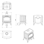 Technische tekening van de Kratki KOZA K6 ECO houtkachel