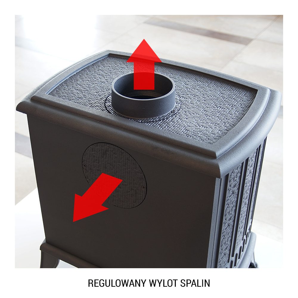 Interieur met de zwarte Kratki KOZA K6 houtkachel als blikvanger