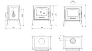Technische maattekening van de Kratki KOZA K7 houtkachel