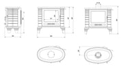 Technische maattekening van de Kratki KOZA K8 houtkachel