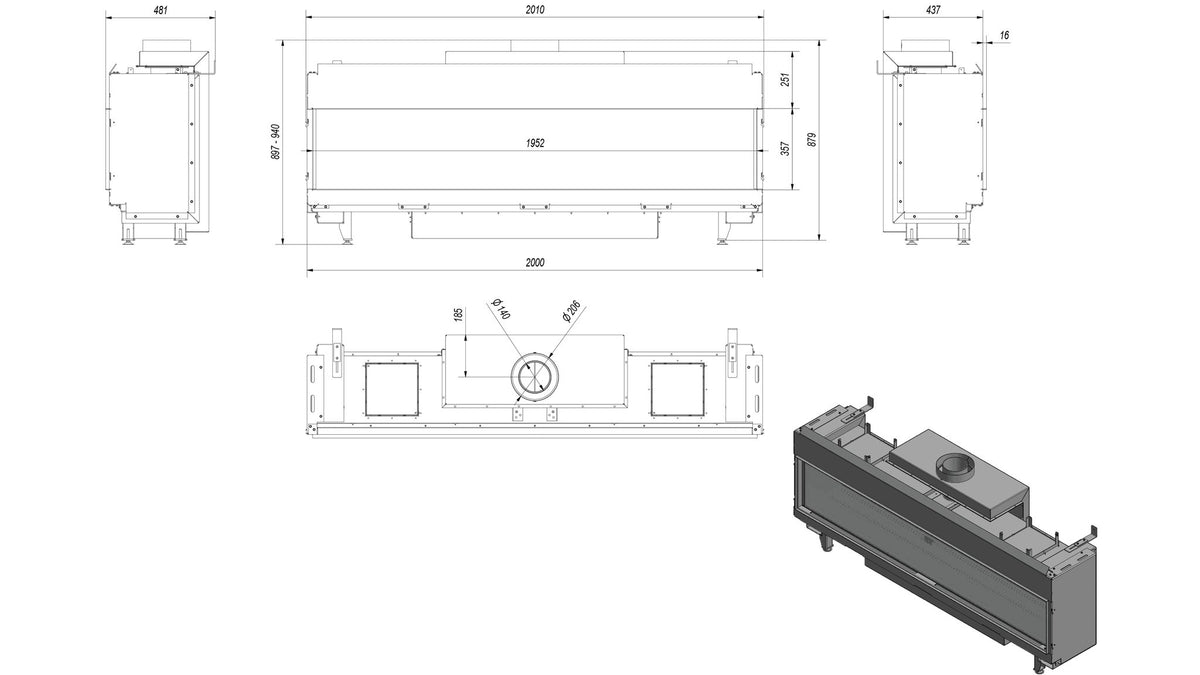 Technische maattekening van de Kratki LEO 200 frontuitvoering