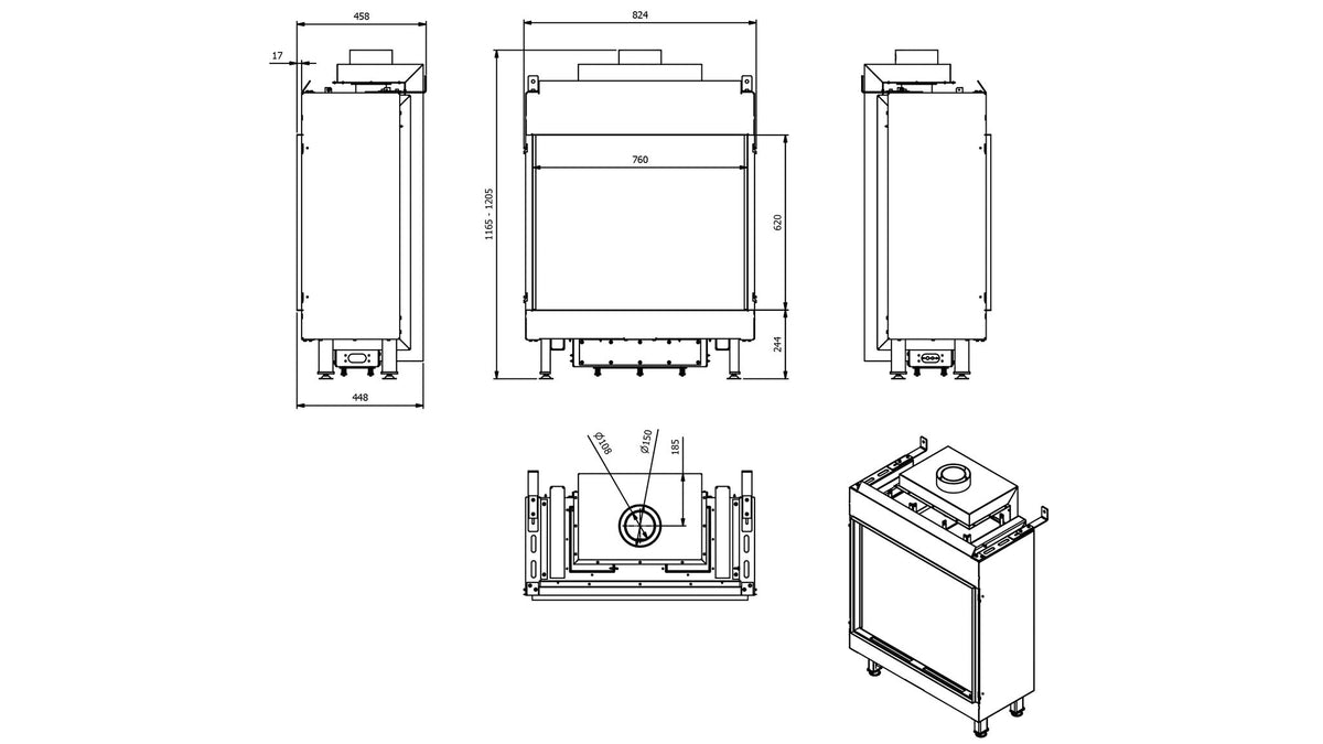 Technische tekening met afmetingen van de Kratki LEO 76/62