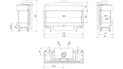 Technische maattekening van de Kratki LEO LP 100 driezijdige gashaard