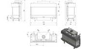 Technische tekening van de Kratki LEO LP 100 gas inbouwhaard