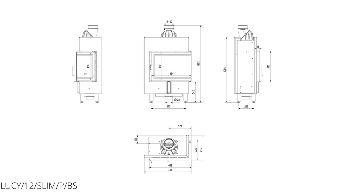 Technische tekening van de Kratki LUCY 12 SLIM hoek rechts