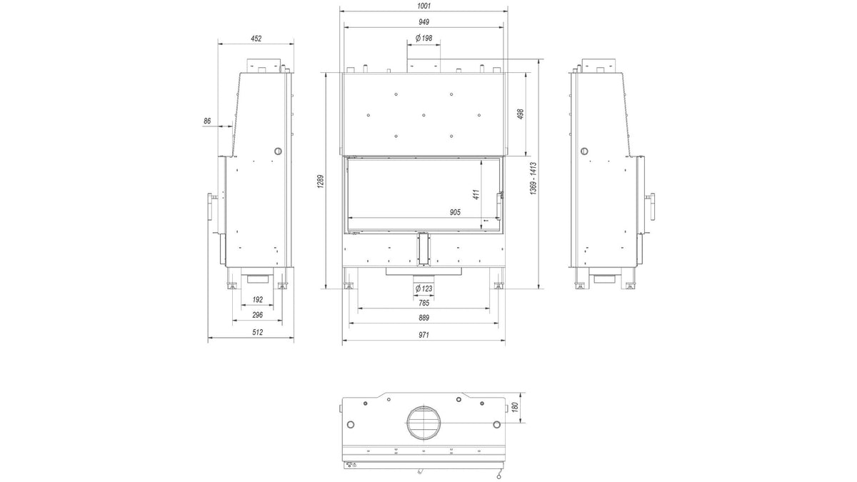 Technische maattekening van de Kratki LUCY PW 20 met watervoering