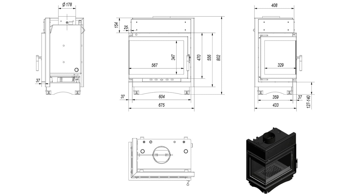 Technische tekening van de Kratki MAJA PW BS links
