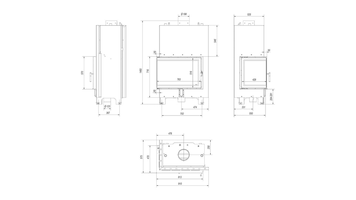 Maattekening van de Kratki MBA PW 17 hoekuitvoering