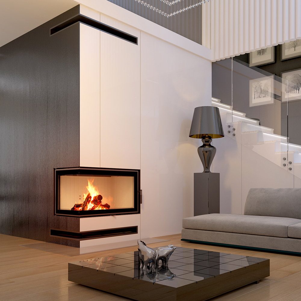 Kratki MBO inbouwhaard hout 15 kW, hoek links – productfoto