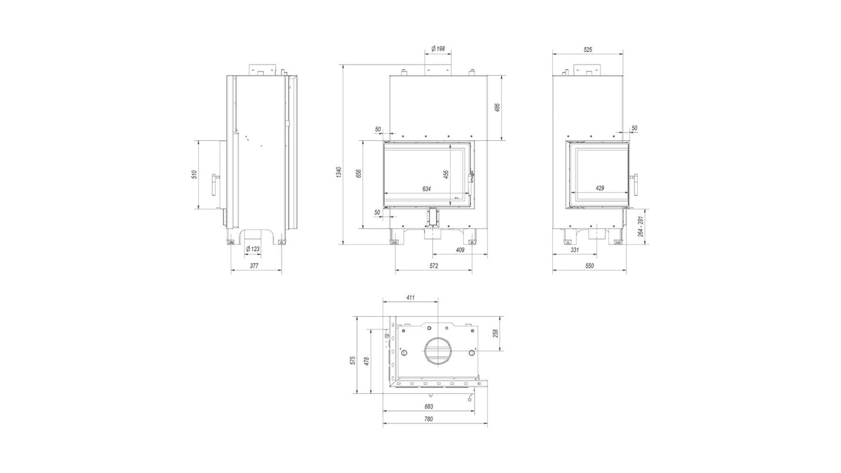 Maattekening van de Kratki MBZ PW 13 hoekuitvoering