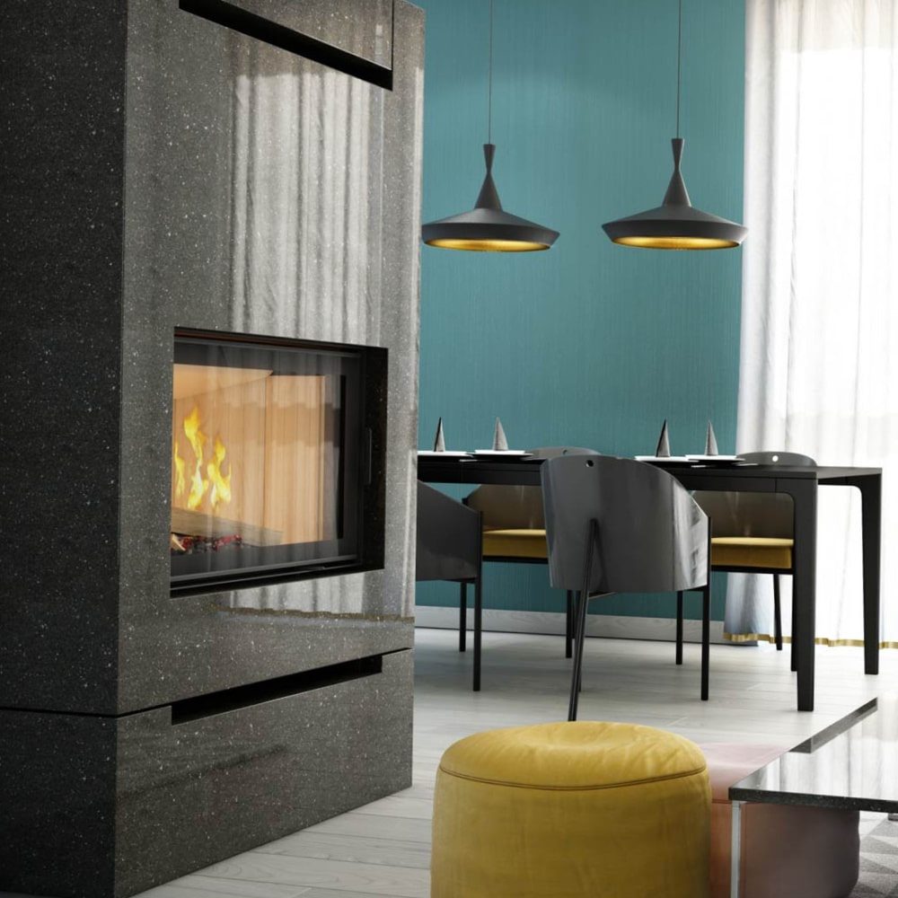 Kratki NADIA 12 inbouwhaard hout, draaideur – sfeerbeeld in een interieur