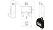 Kratki NADIA 12 inbouwhaard hout, draaideur met zwarte Thermotec – technische tekening met maten