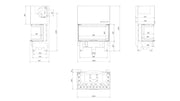 Kratki NBC 1000/400 inbouwhaard hout, driezijdig met liftdeur – technische tekening met maten