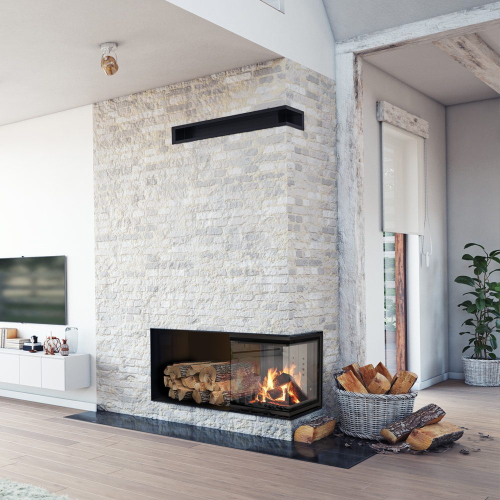 Kratki NBC 500/500 inbouwhaard hout ingebouwd in een modern interieur