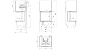 Kratki NBC 600/400 driezijdige inbouwhaard hout 9 kW, driezijdig glas – technische tekening