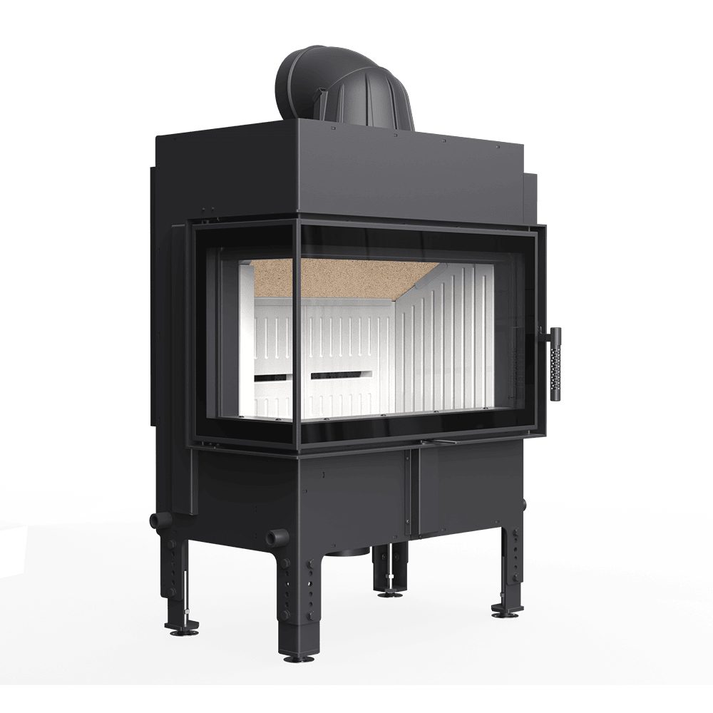 Kratki NORRA warmte-accumulerende inbouwhaard hout, hoekmodel links – productfoto