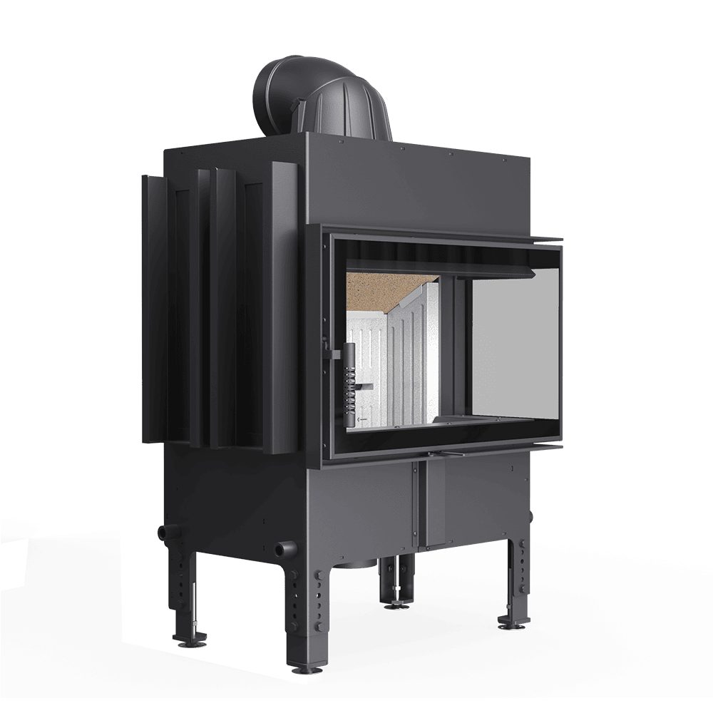 Kratki NORRA warmte-accumulerende inbouwhaard hout, hoekmodel rechts – productfoto