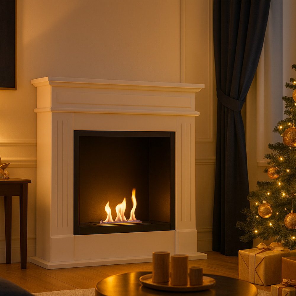 Sfeerbeeld van de Kratki NOVEMBER/P portaalhaard in een interieur