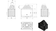 Technische maattekening van de Kratki OLIWIA DECO inbouwhaard