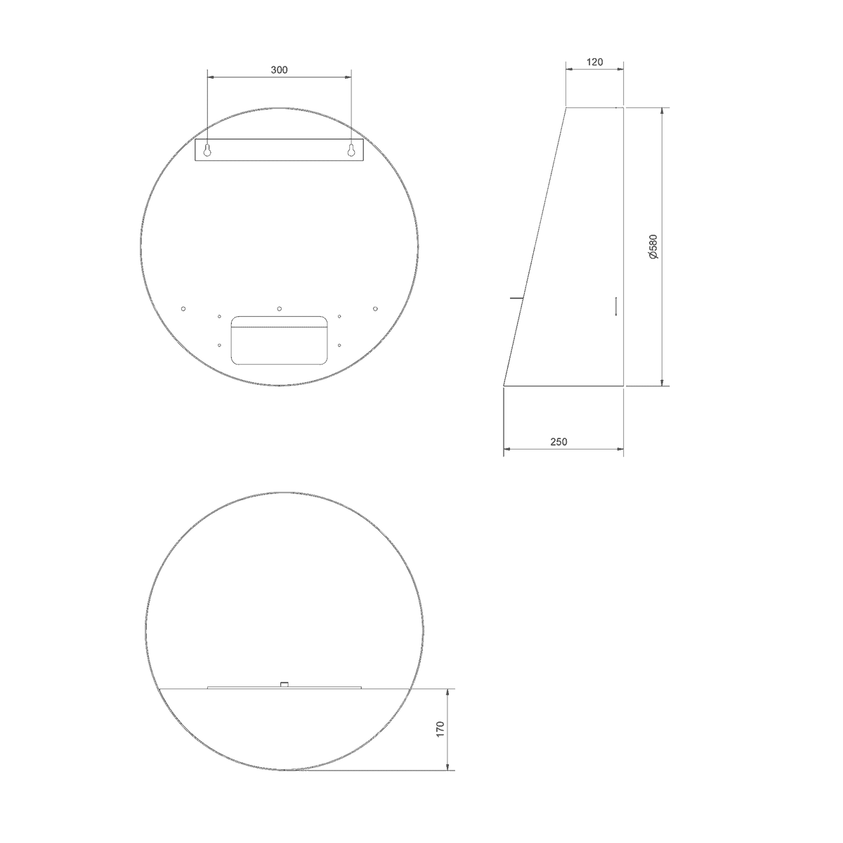Technische tekening van de Kratki ORBE 580 wandmodel
