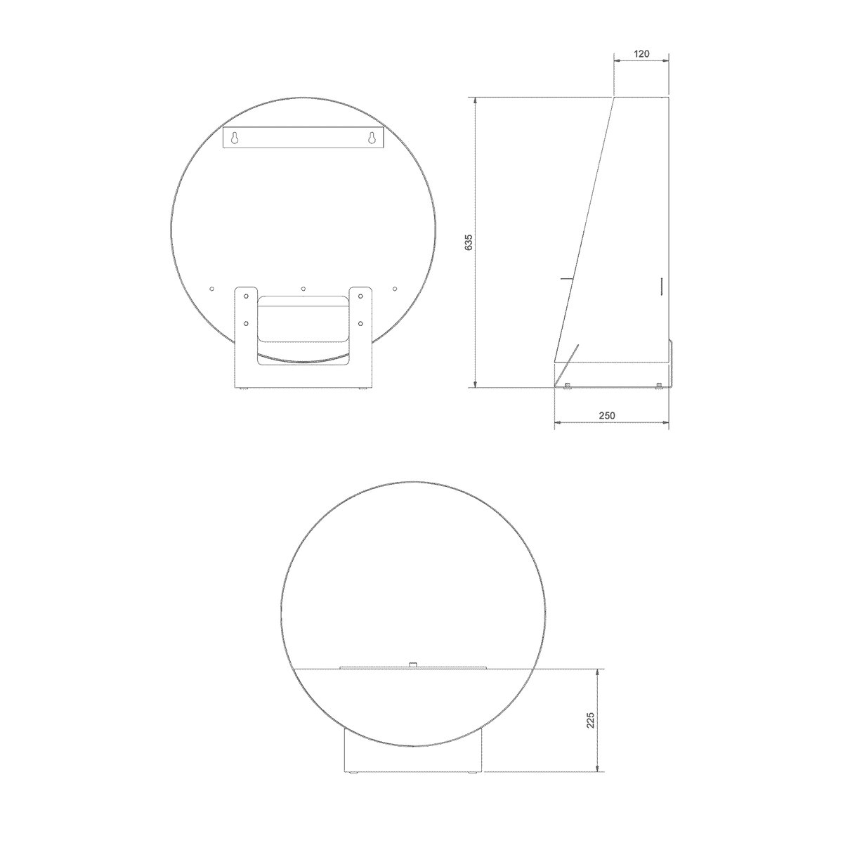 Technische tekening van de Kratki ORBE 580 staand model