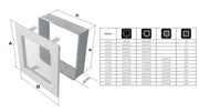 Technische tekening van het Kratki OSKAR ventilatierooster grafiet ventilatierooster