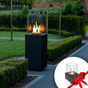 Kratki PATIO MINI terrasverwarmer op gas in staal met TANGO 1 bio-ethanol haard in zwart