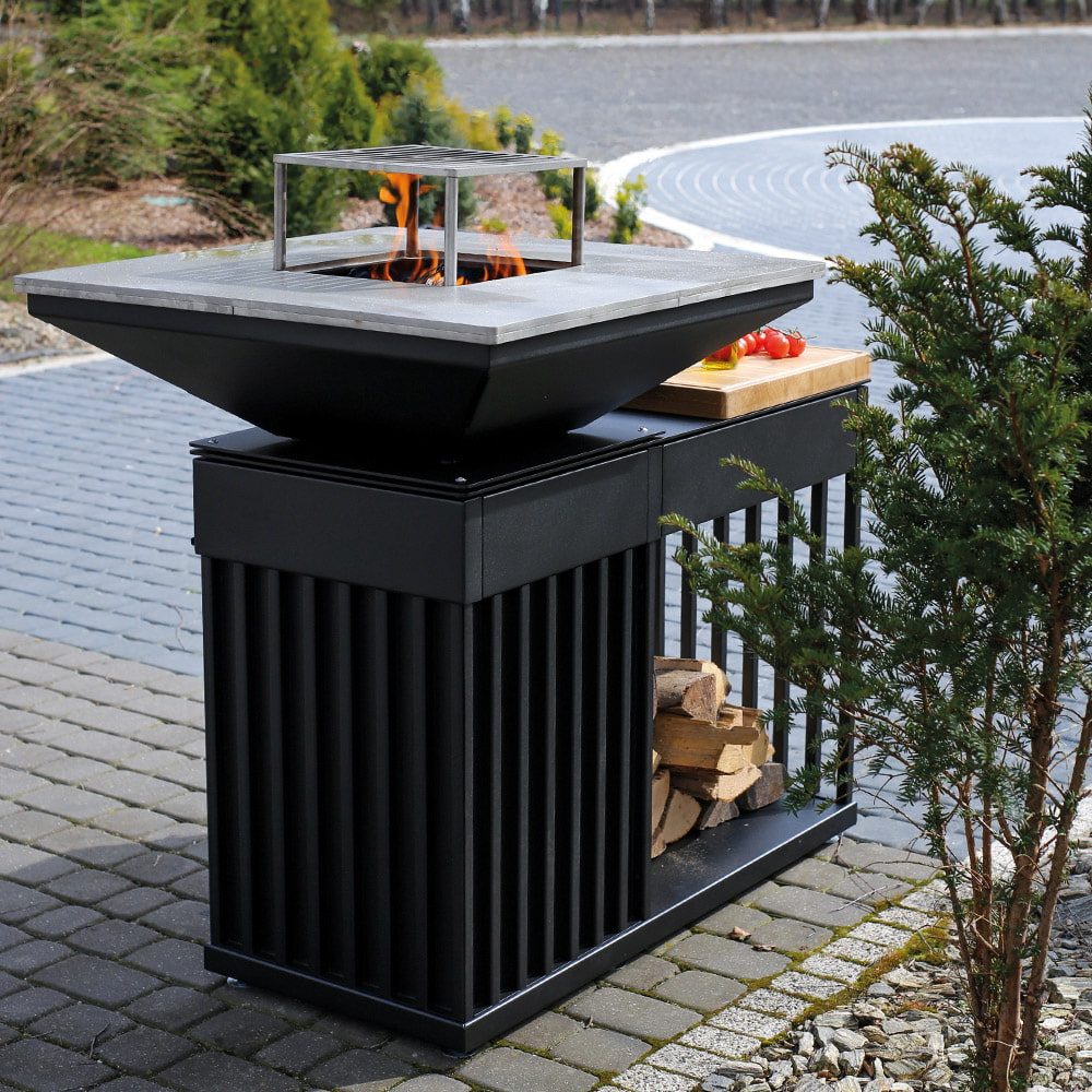 Kratki QUADRUM BBQ H/B grillhaard op hout, vooraanzicht