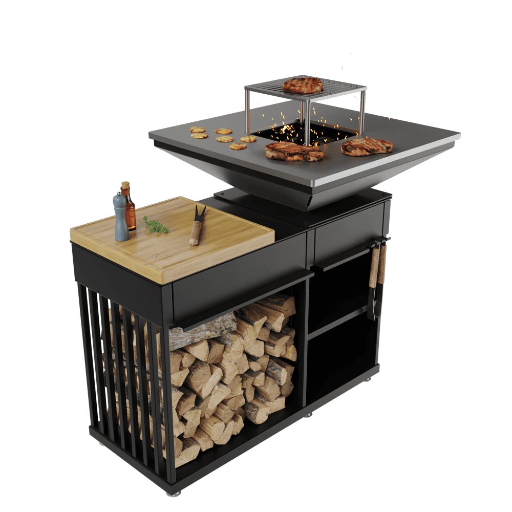 Kratki QUADRUM BBQ H/B met houten werkblad en grillrooster